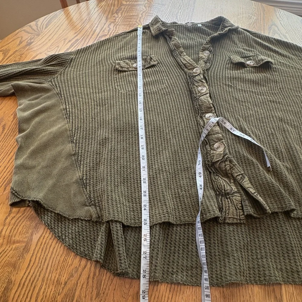 FP One Free People Scout Jacket Shacket Oversized Waffle Knit Green Thermal M - Picture 4 of 9